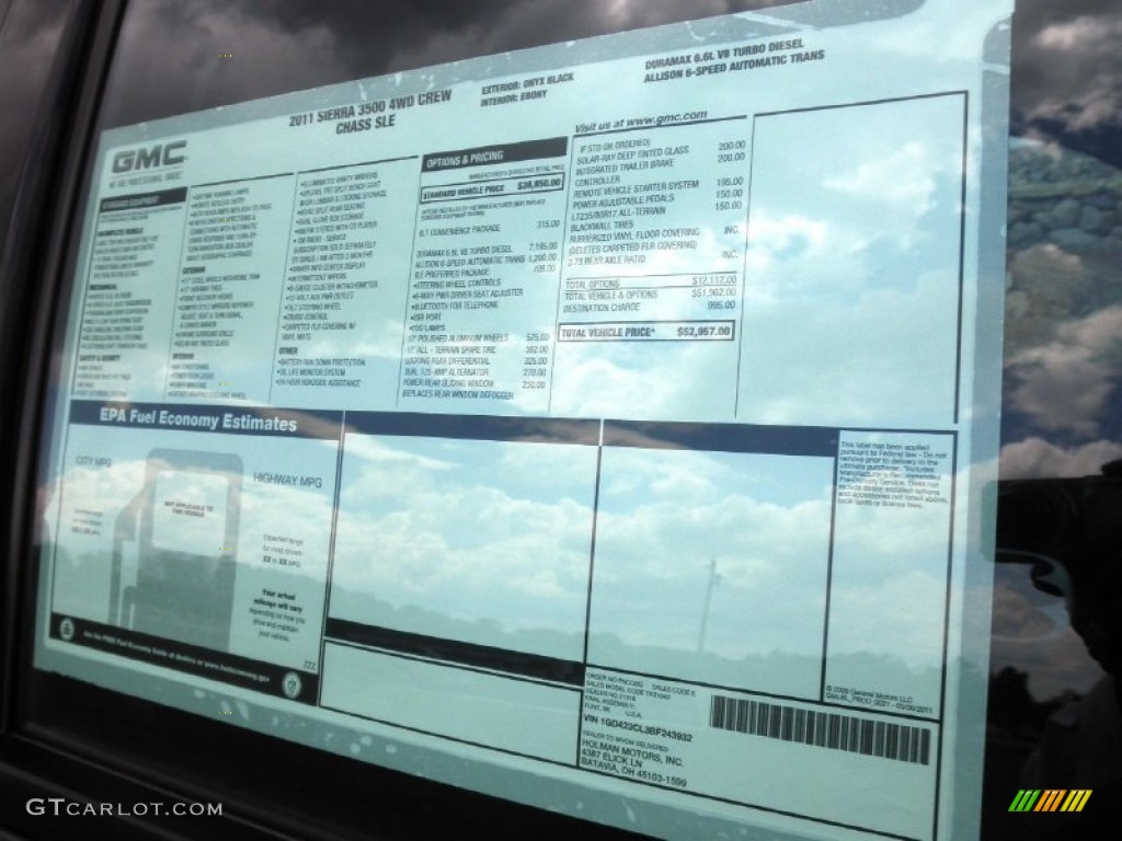 2011 GMC Sierra 3500HD SLE Crew Cab 4x4 Chassis Window Sticker Photo #50995871