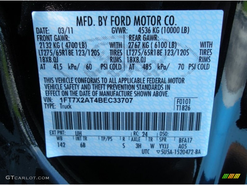 2011 F250 Super Duty Color Code UH for Tuxedo Black Metallic Photo #51006724