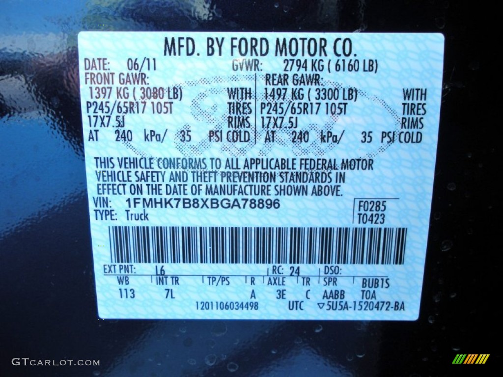 2011 Explorer Color Code L6 for Kona Blue Metallic Photo #51007108