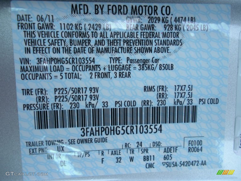 2012 Fusion Color Code UX for Ingot Silver Metallic Photo #51008908