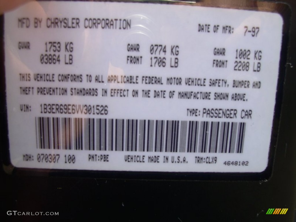 1997 Dodge Viper GTS Color Code Photos
