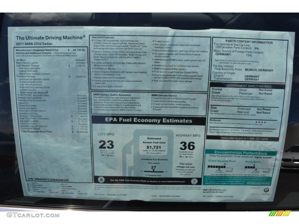 2011 3 Series 335d Sedan - Jet Black / Black Dakota Leather photo #5