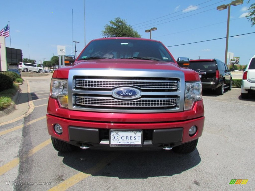 2010 F150 Platinum SuperCrew 4x4 - Vermillion Red / Sienna Brown Leather/Black photo #2