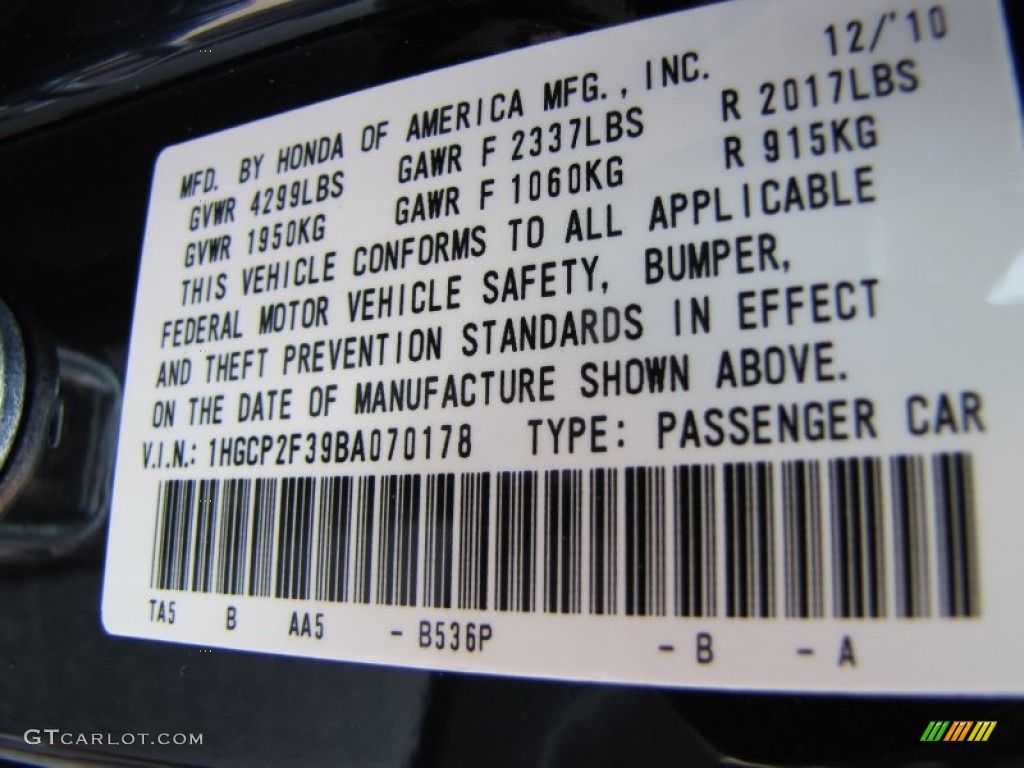 2011 Accord Color Code B536P for Royal Blue Pearl Photo #51023254