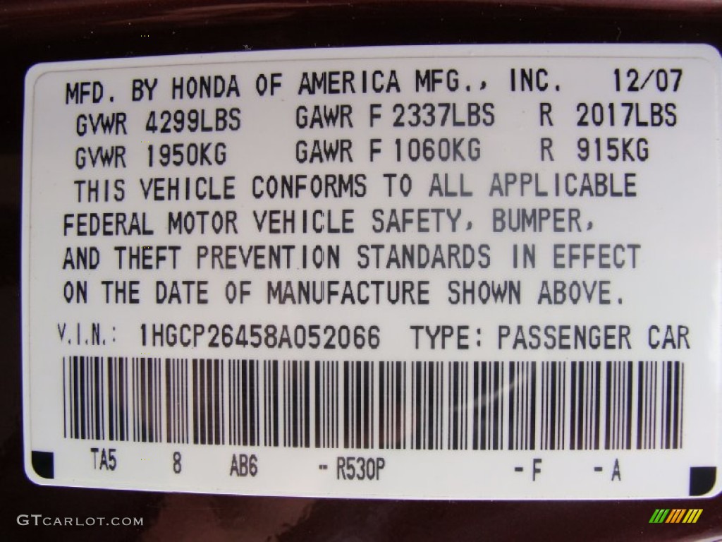 2008 Accord LX-P Sedan - Basque Red Pearl / Ivory photo #16