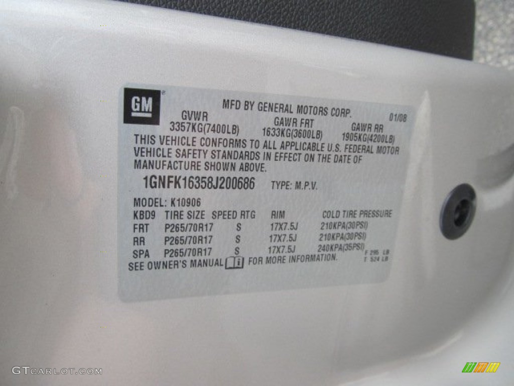 2008 Chevrolet Suburban 1500 LT 4x4 Info Tag Photos