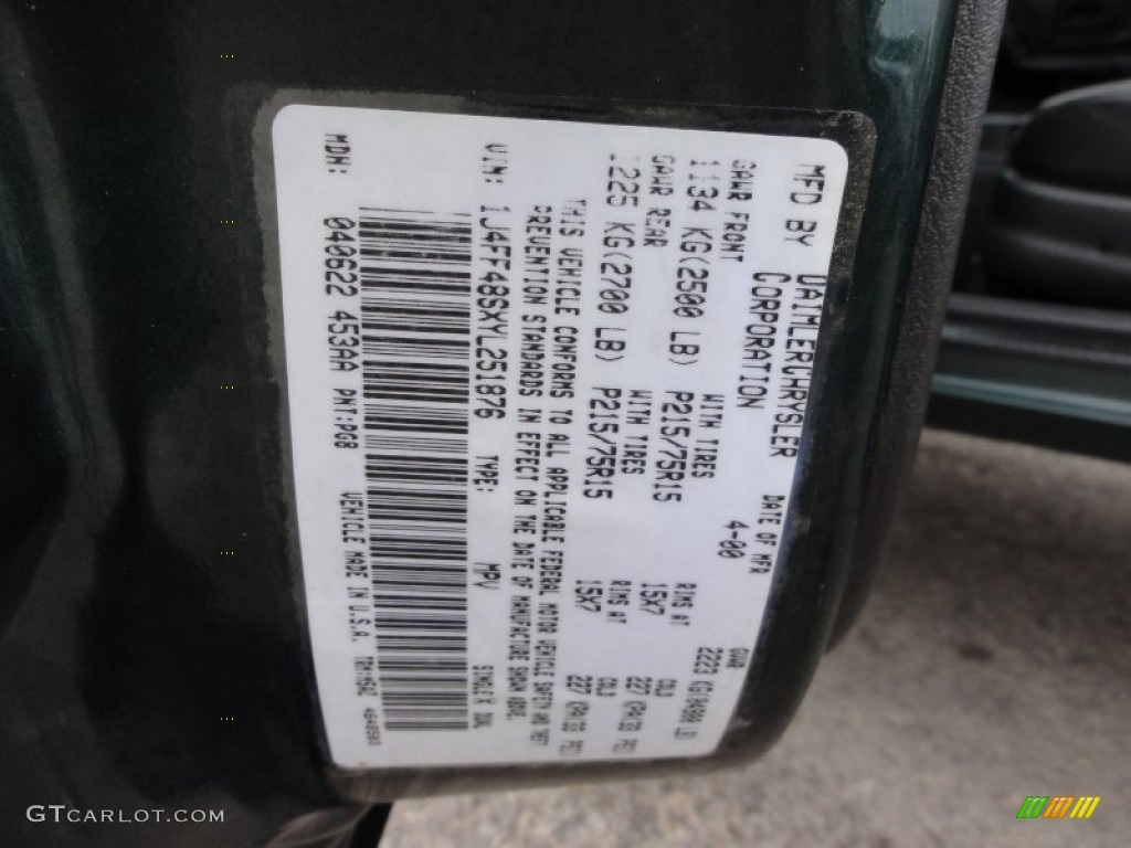 2000 Cherokee Sport 4x4 - Forest Green Pearl / Agate Black photo #48