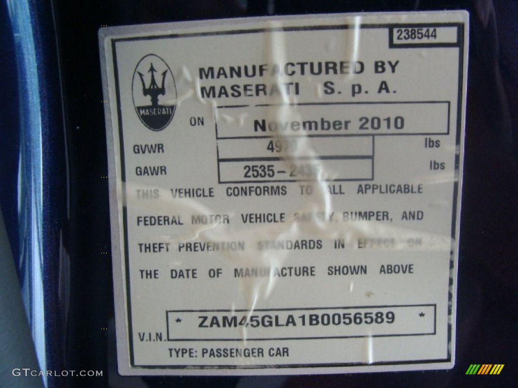 2011 Maserati GranTurismo Coupe Info Tag Photos
