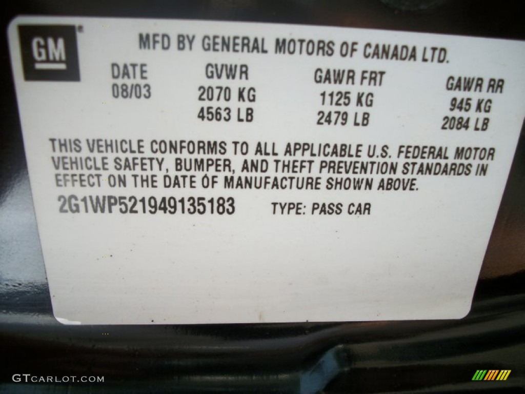 2004 Chevrolet Impala SS Supercharged Info Tag Photo #51060034
