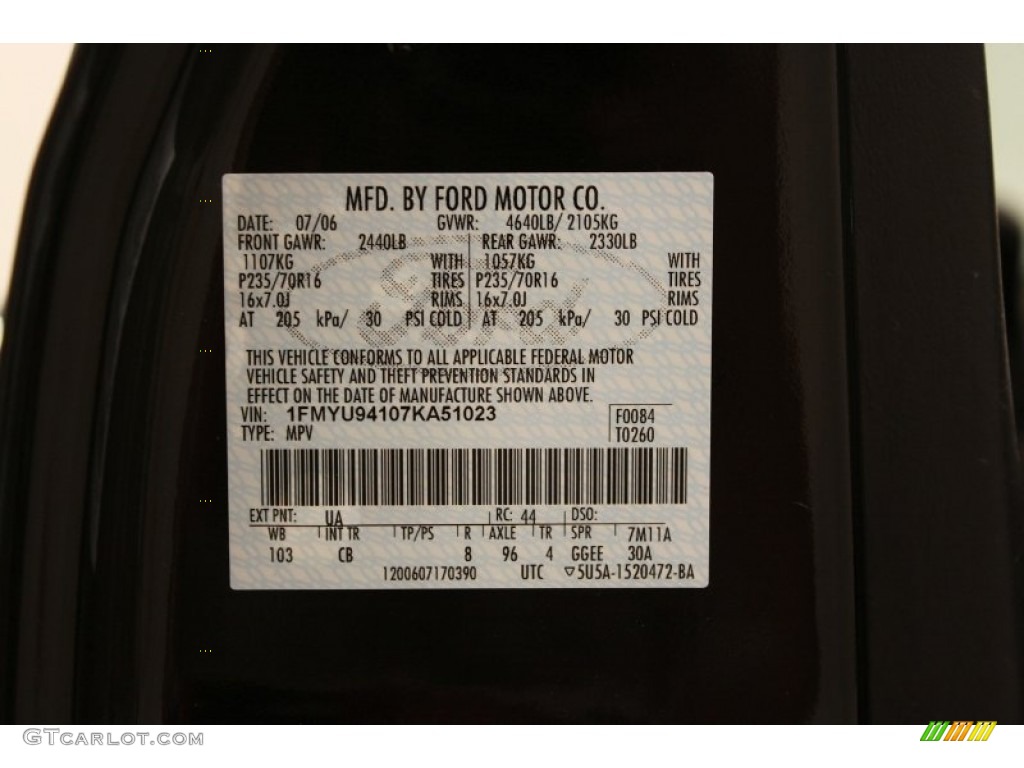 2007 Escape Color Code UA for Black Photo #51072266
