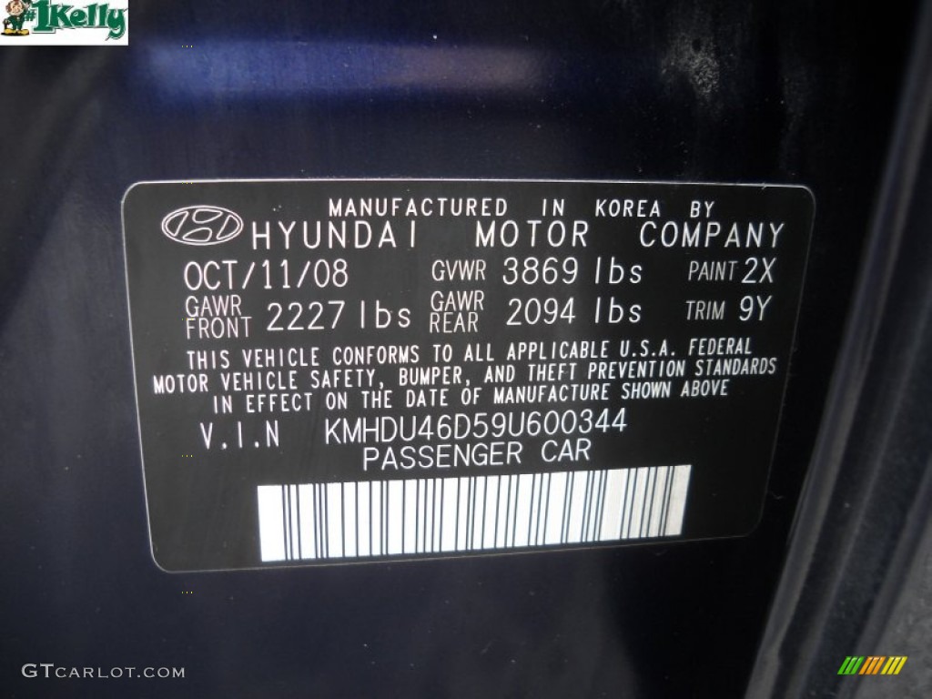 2009 Elantra SE Sedan - Regatta Blue / Gray photo #11