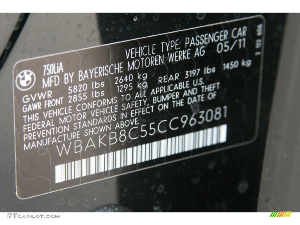 2012 BMW 7 Series 750Li Sedan Info Tag Photo #51094733