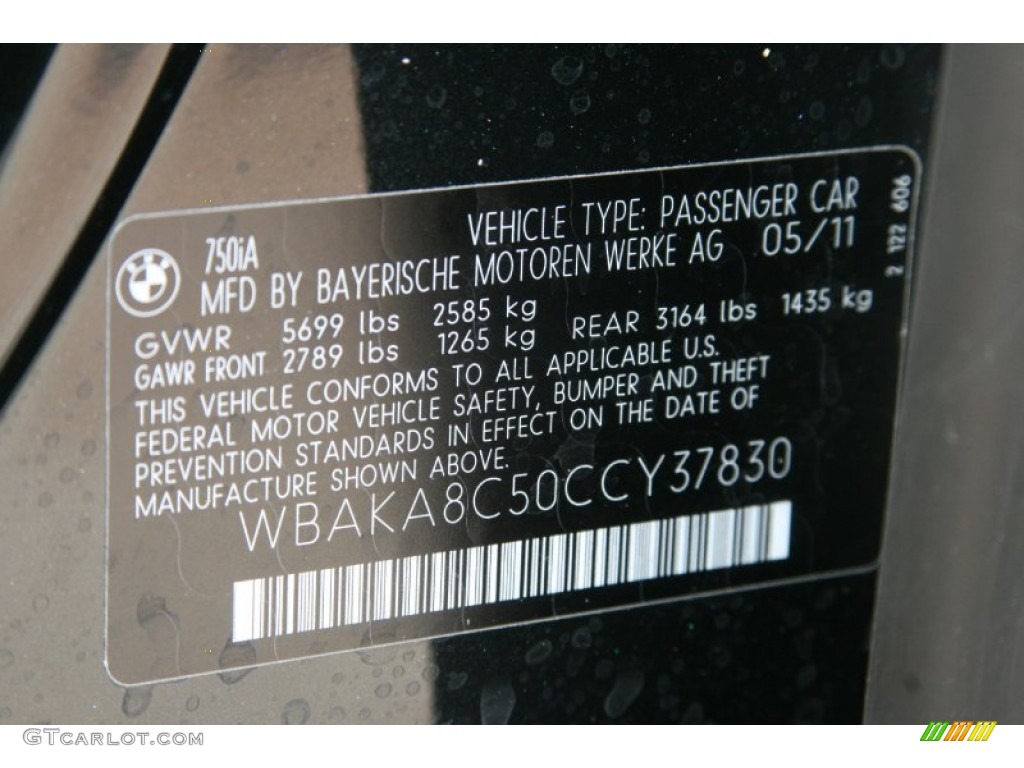 2012 BMW 7 Series 750i Sedan Info Tag Photo #51095996