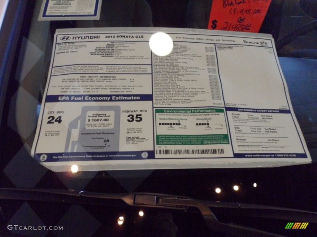 2012 Hyundai Sonata GLS Window Sticker Photo #51096260