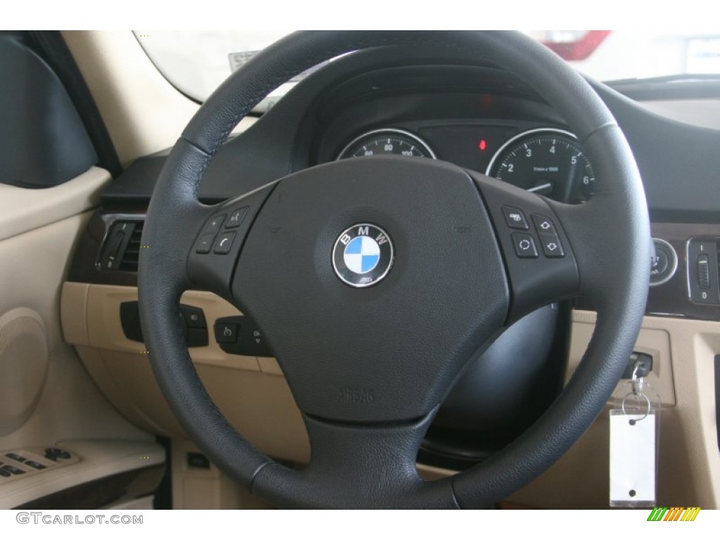 2010 BMW 3 Series 328i Sedan Beige Steering Wheel Photo #51096902