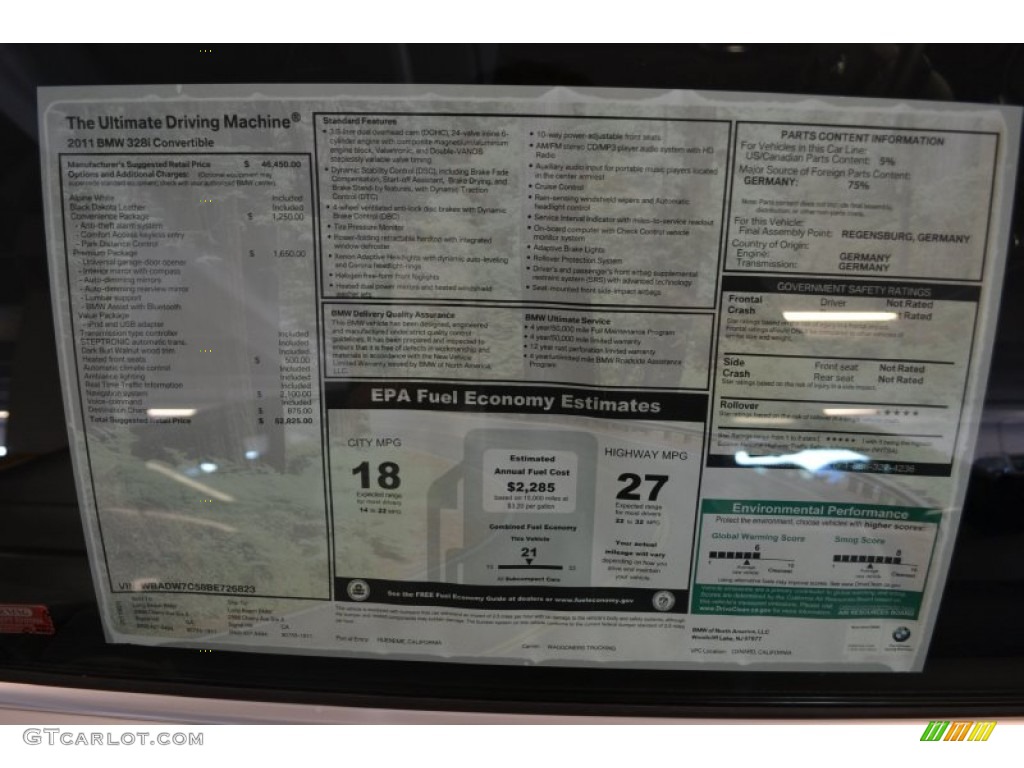 2011 3 Series 328i Convertible - Alpine White / Black photo #6