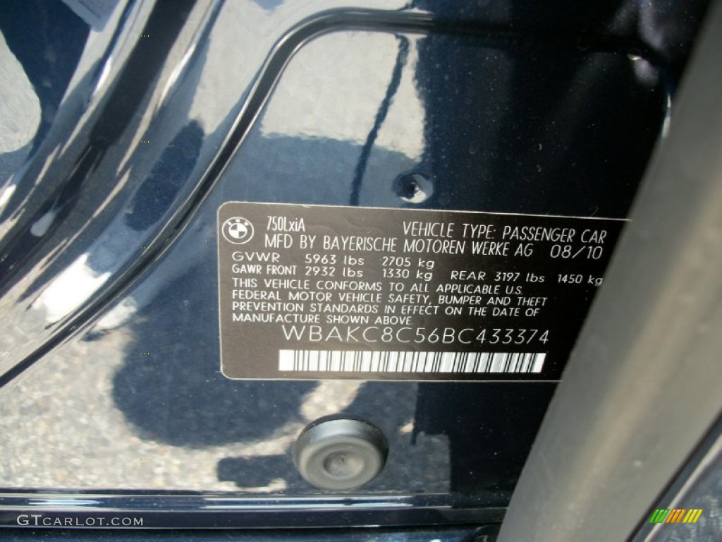 2011 BMW 7 Series 750Li xDrive Sedan Info Tag Photos