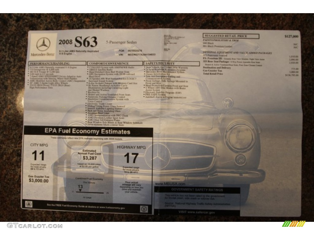 2008 Mercedes-Benz S 63 AMG Sedan Window Sticker Photo #51117668