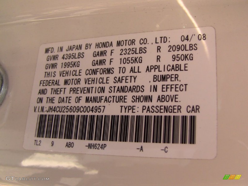 2009 TSX Color Code NH624P for Premium White Pearl Photo #51151157