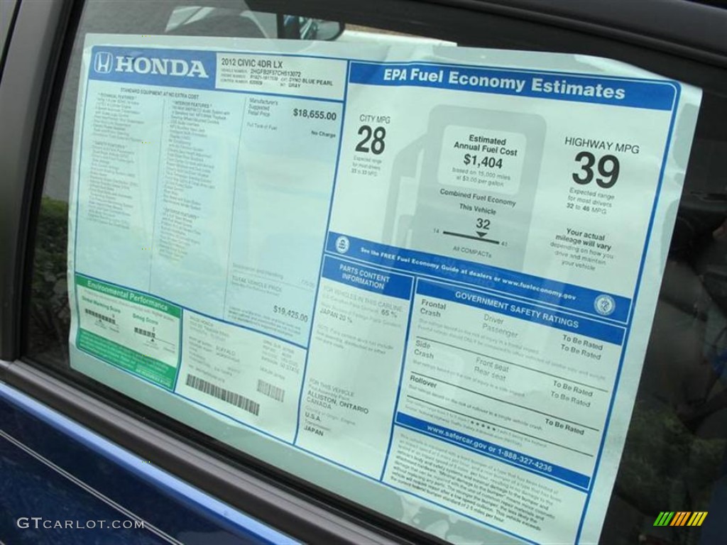 2012 Honda Civic LX Sedan Window Sticker Photo #51158360