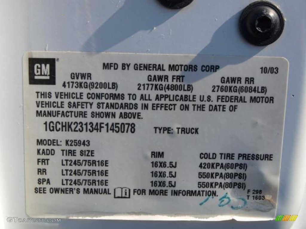 2004 Chevrolet Silverado 2500HD LS Crew Cab 4x4 Info Tag Photos