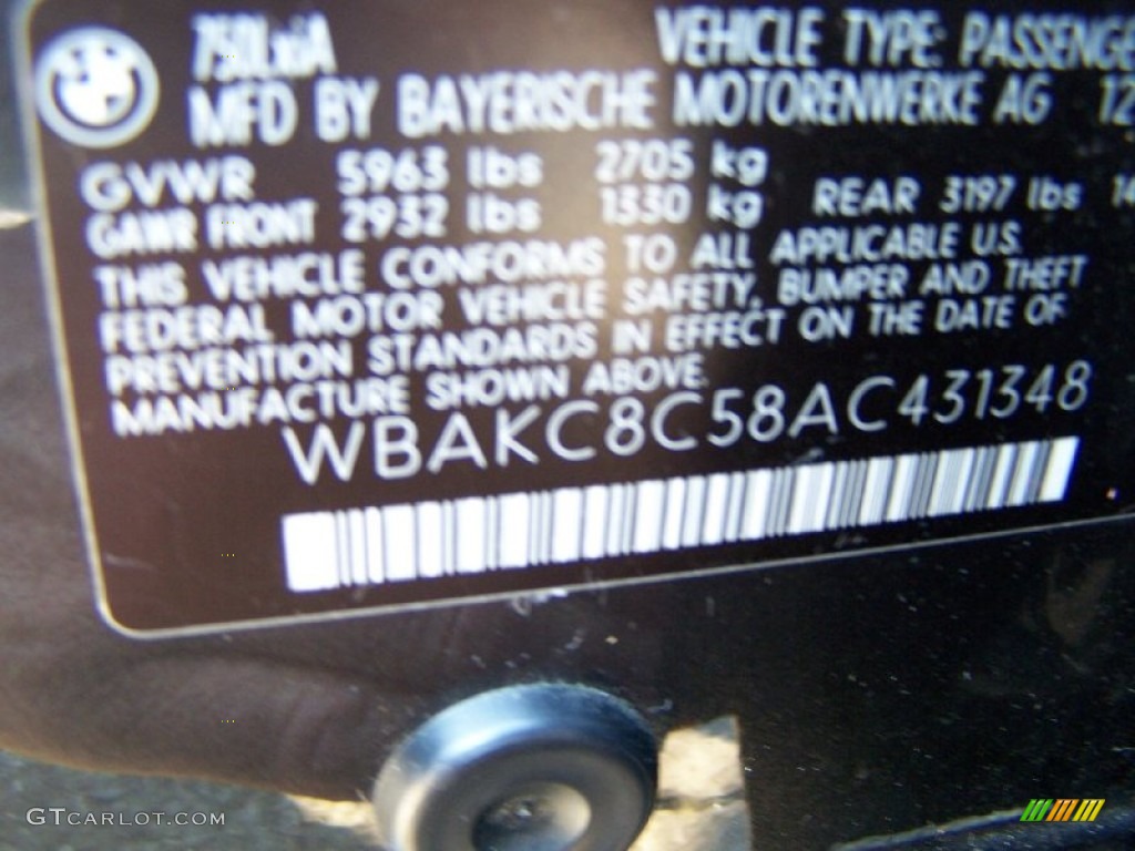 2010 BMW 7 Series 750Li xDrive Sedan Info Tag Photo #51165330
