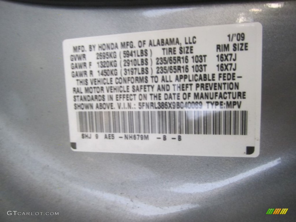 2009 Odyssey Color Code NH679M for Slate Green Metallic Photo #51169467