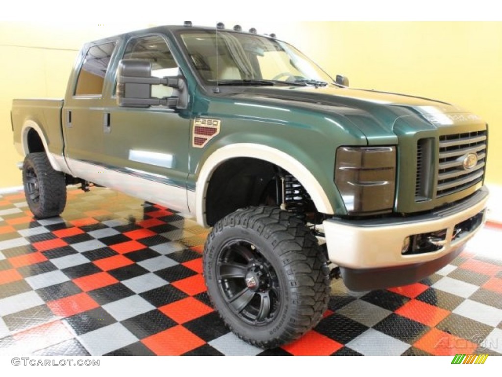 2008 F250 Super Duty Lariat Crew Cab 4x4 - Forest Green Metallic / Camel photo #1