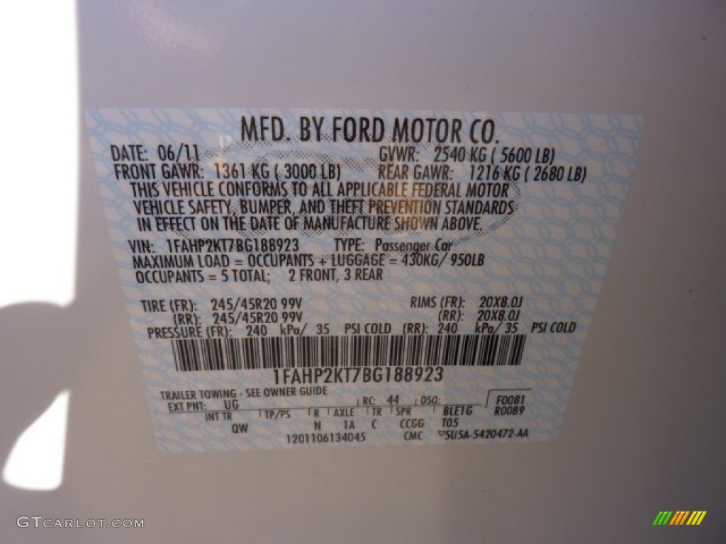 2011 Taurus Color Code UG for White Platinum Tri-Coat Photo #51172161