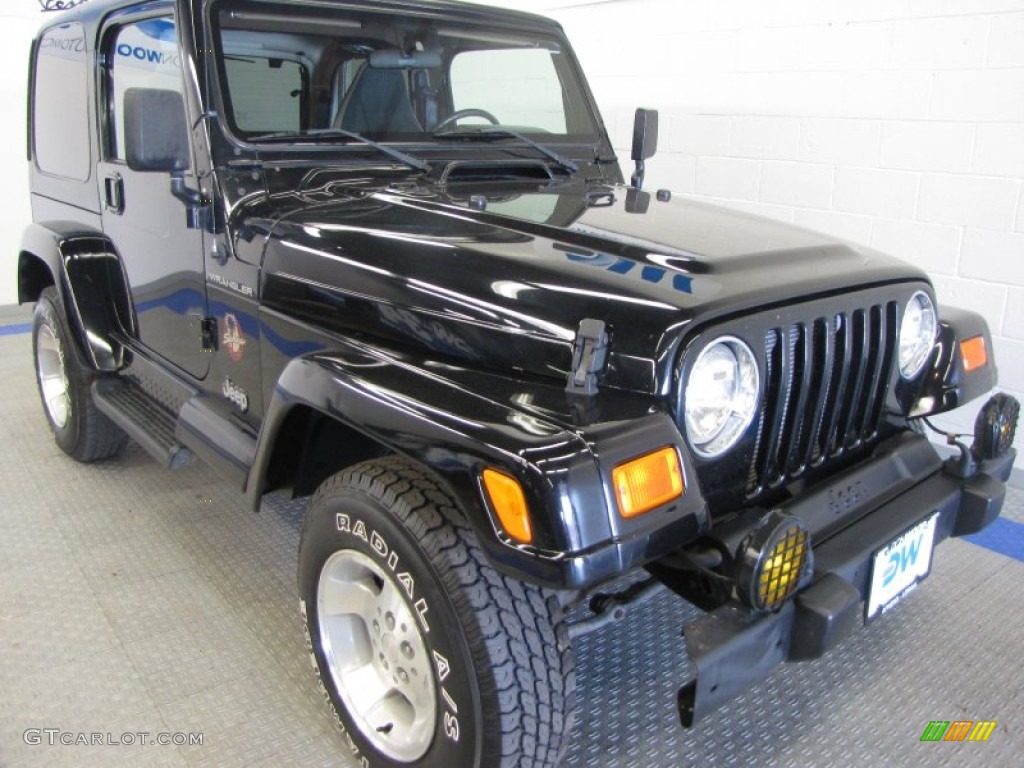 2002 Wrangler Sahara 4x4 - Black / Camel Beige/Dark Green photo #1