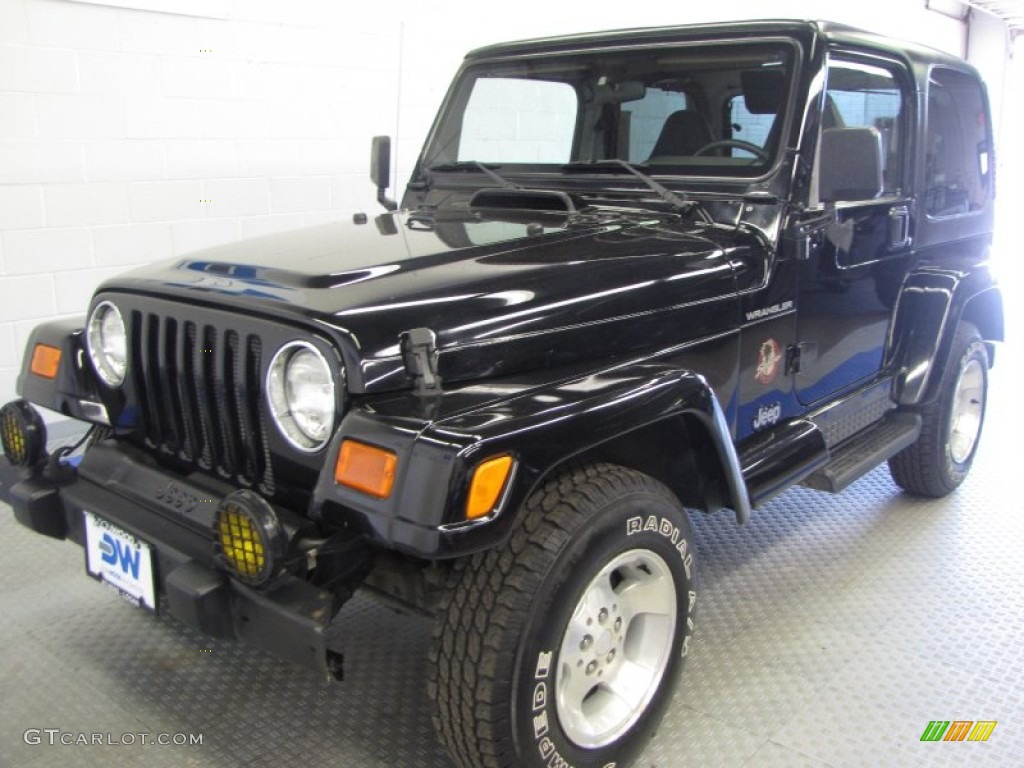 2002 Wrangler Sahara 4x4 - Black / Camel Beige/Dark Green photo #2