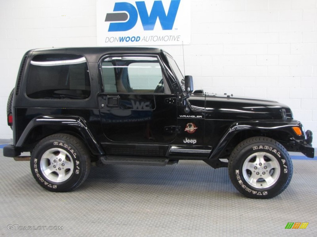 2002 Wrangler Sahara 4x4 - Black / Camel Beige/Dark Green photo #5