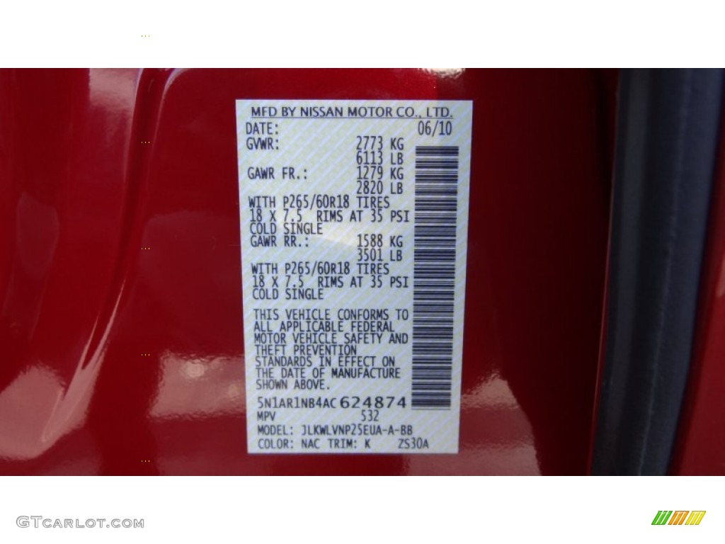 2010 Pathfinder Color Code NAC for Red Brick Photo #51199126