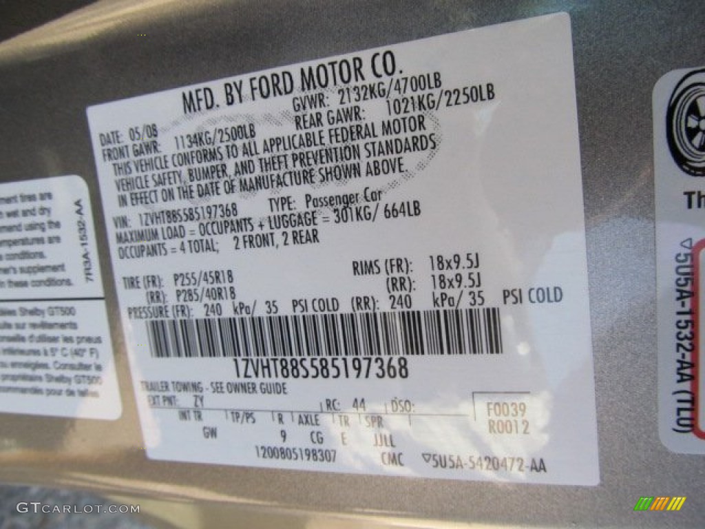 2008 Mustang Color Code ZY for Vapor Silver Metallic Photo #51207020