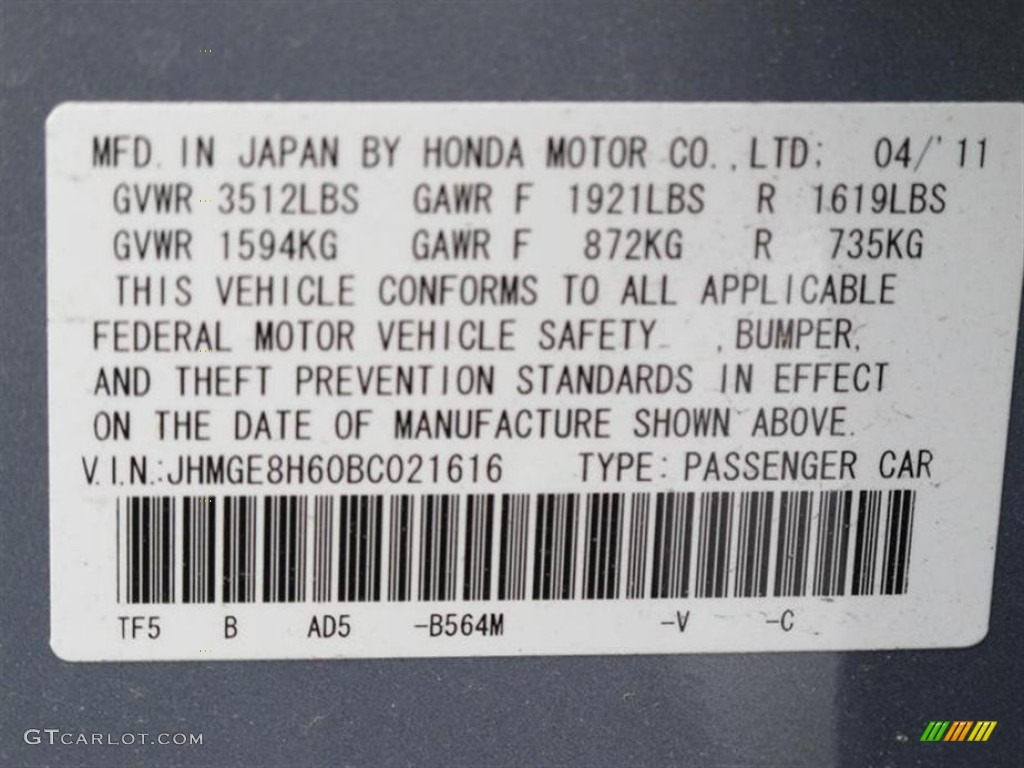 2011 Fit Color Code B564M for Celestial Blue Metallic Photo #51209249