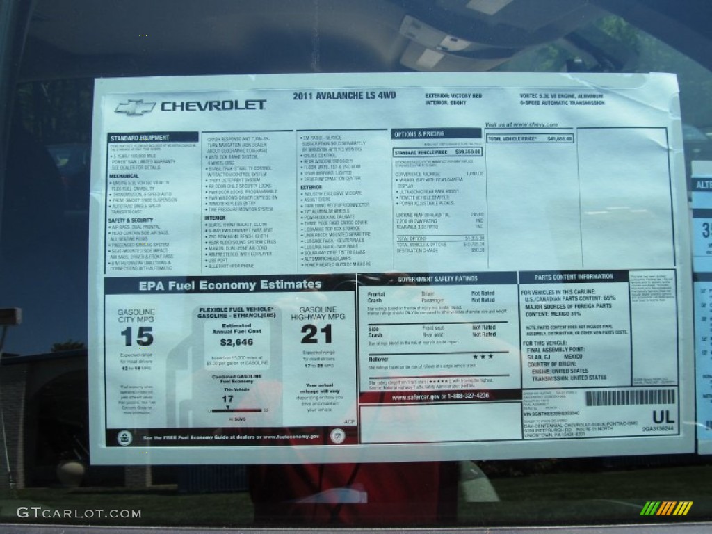2011 Chevrolet Avalanche LS 4x4 Window Sticker Photo #51211163
