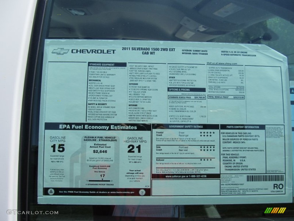2011 Chevrolet Silverado 1500 Extended Cab Window Sticker Photo #51211397