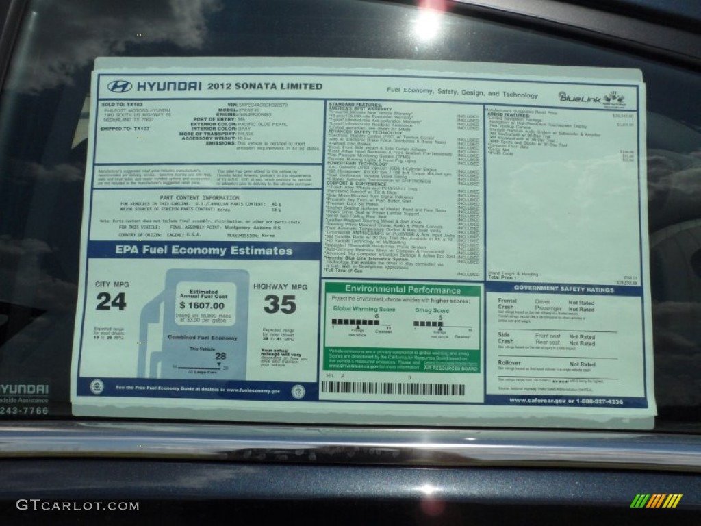 2012 Hyundai Sonata Limited Window Sticker Photo #51217379