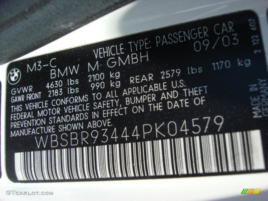2004 BMW M3 Convertible Info Tag Photo #51219710