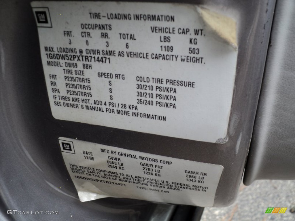 1996 Cadillac Fleetwood Standard Fleetwood Model Info Tag Photo #51232082