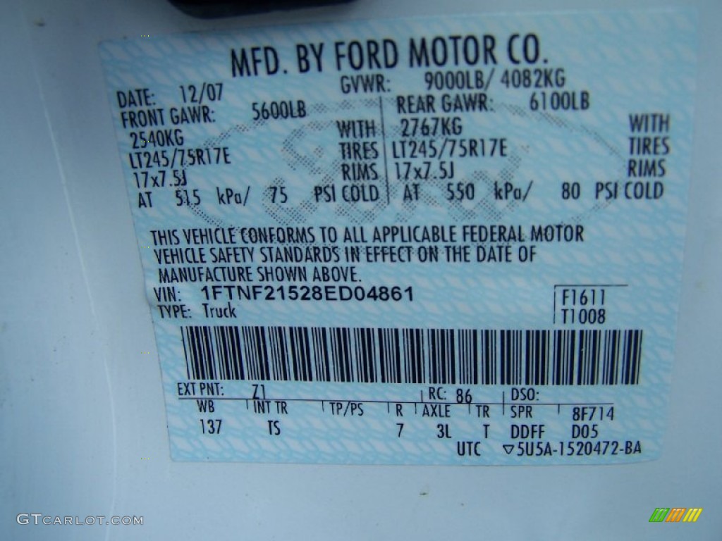 2008 F250 Super Duty Color Code Z1 for Oxford White Photo #51232112