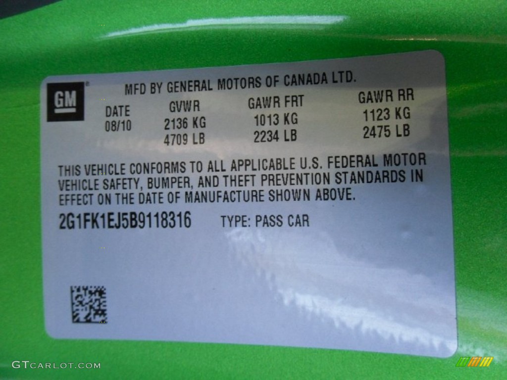 2011 Chevrolet Camaro SS/RS Coupe Info Tag Photo #51237578