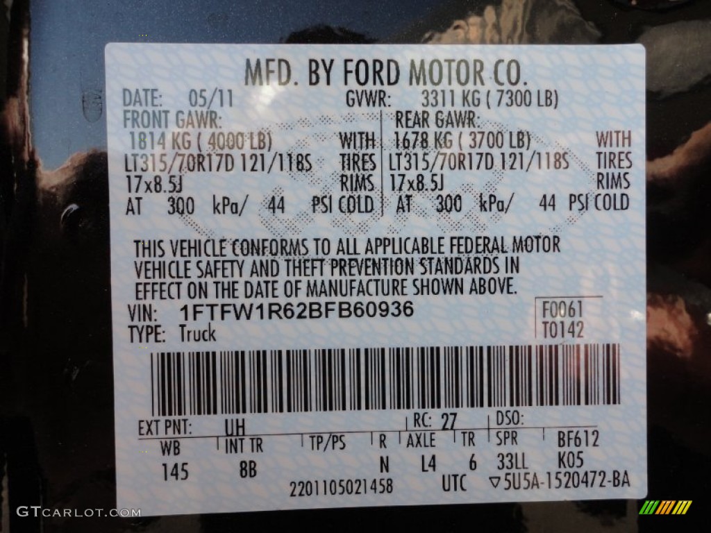 2011 F150 Color Code UH for Tuxedo Black Metallic Photo #51241130