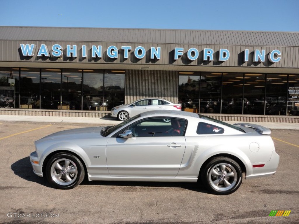 2005 Mustang GT Premium Coupe - Satin Silver Metallic / Red Leather photo #1