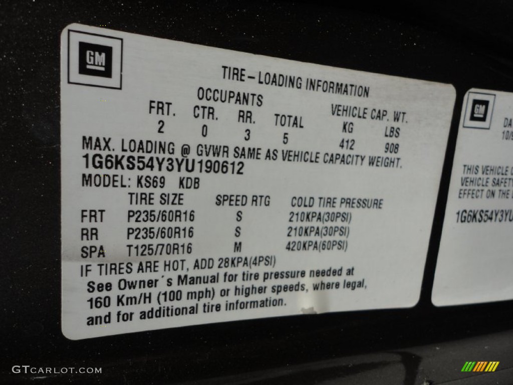 2000 Cadillac Seville SLS Info Tag Photo #51258209