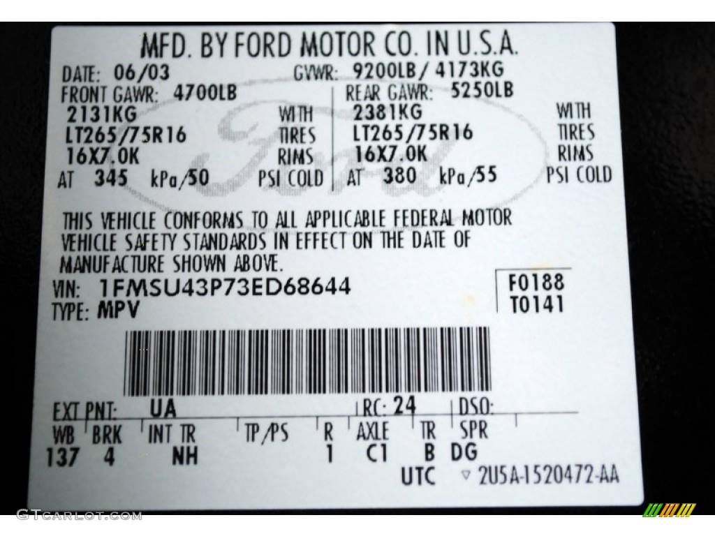 2003 Excursion Color Code UA for Black Photo #51271772