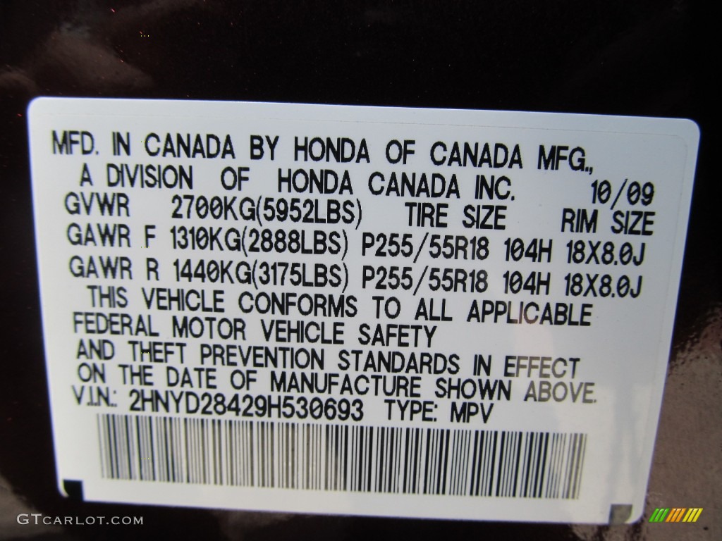 2009 Acura MDX Technology Info Tag Photo #51271871