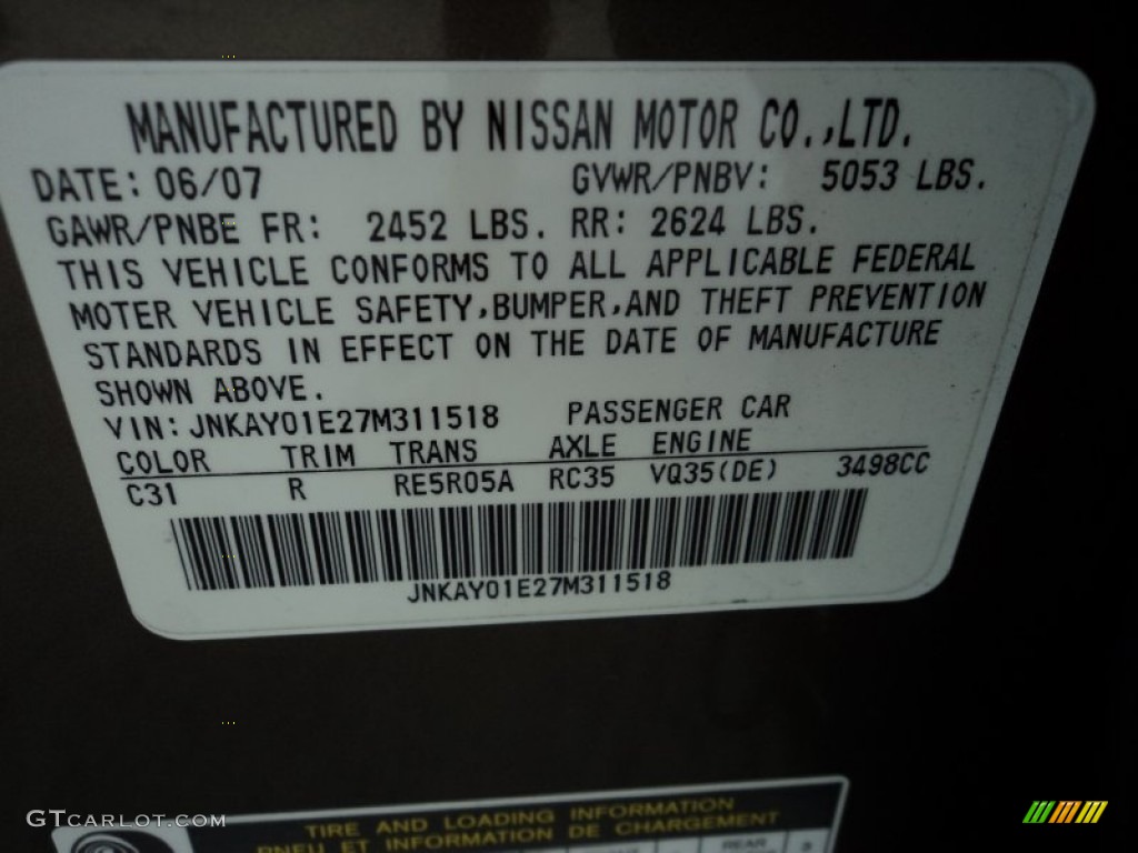 2007 M Color Code C31 for Umbria Gray Metallic Photo #51273286