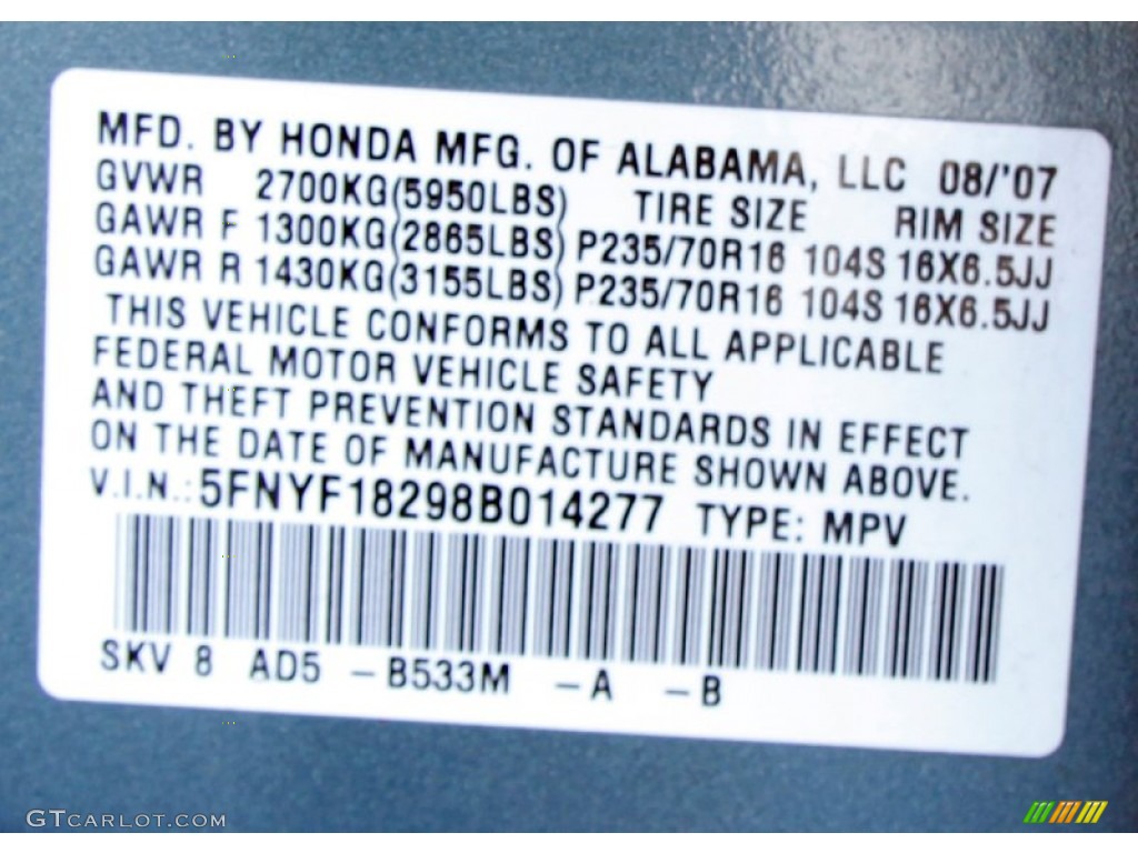 2008 Pilot Value Package 4WD - Steel Blue Metallic / Gray photo #26