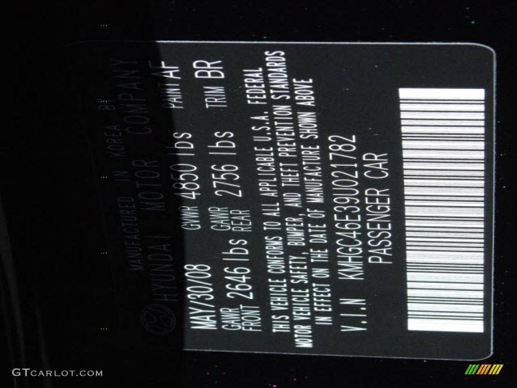 2009 Hyundai Genesis 3.8 Sedan Color Code Photos